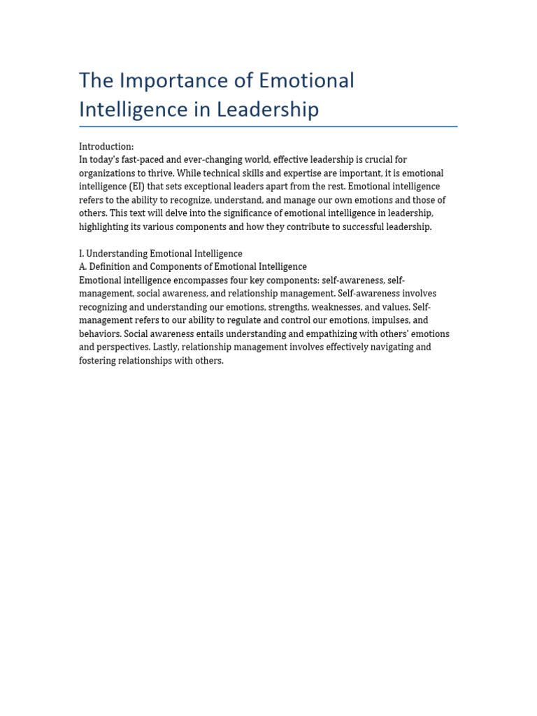 The Importance Of Emotional Intelligence In Business Leadership