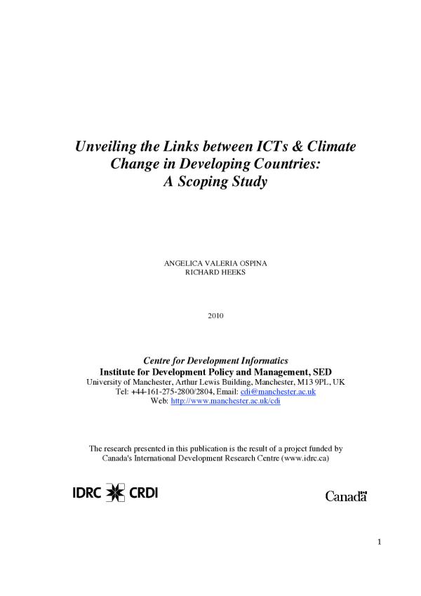 Unveiling The Links Between Icts Climate Change In Developing Countries A Scoping Study